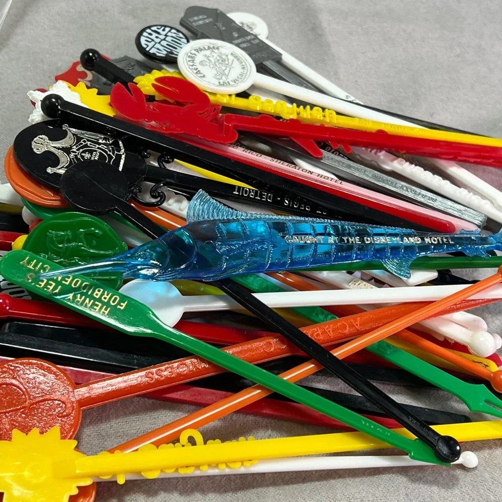 Vintage Swizzle Stick Lot 50+ Travel Hotels Bars White House Disney Trader Vic's
